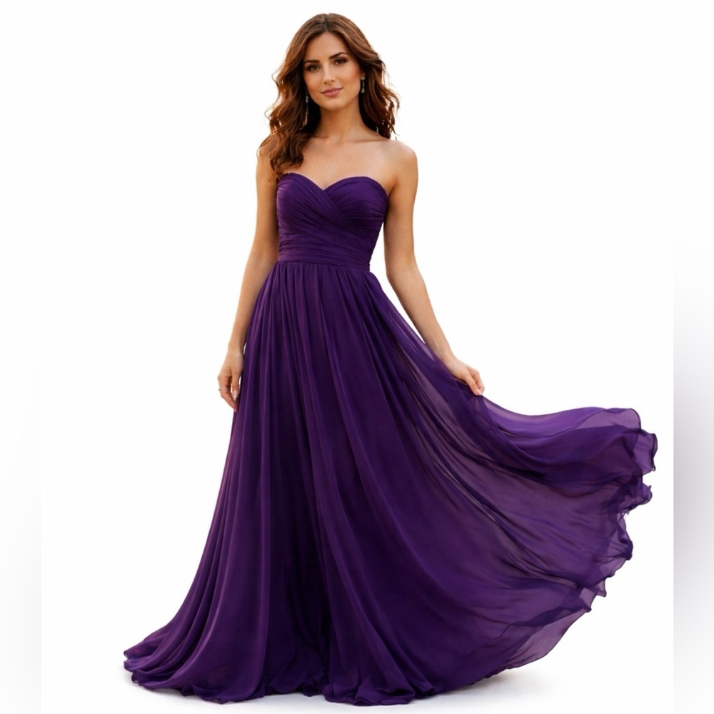 Angelique Purple Formal Gown Size 12 NWT Strapless Chiffon Prom Dress